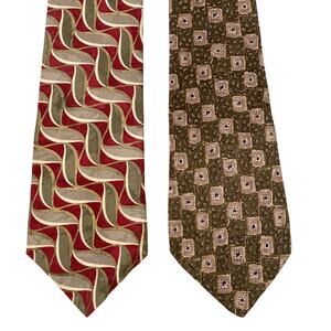 OSCAR DE LA RENTA 2 Pc Men’s Neck Tie Silk, Red & Olive Green, Olive Green & Tan